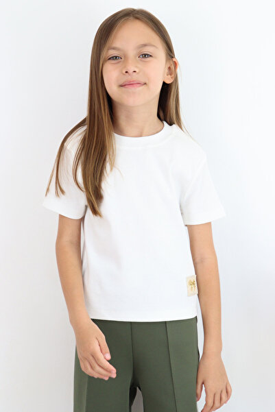 Breeze Kız Çocuk Crop Tişört Fiyonk Arma Detaylı 7-12 Yaş, Ekru