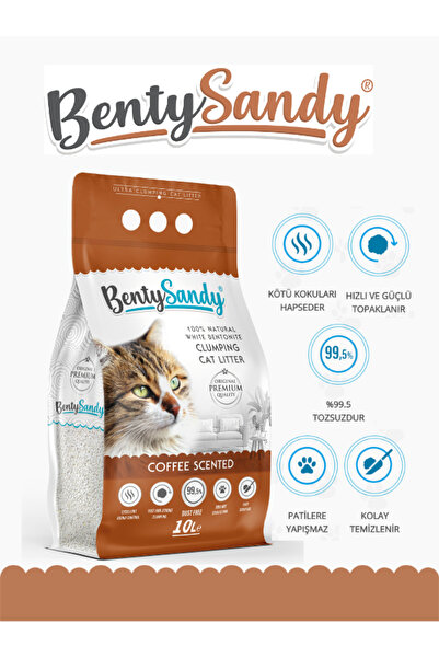 BentySandy Kahve Kokulu Topaklanan Ince Taneli Kedi Kumu 10 Lt