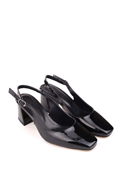 Walkenzo 5510-1 Women's 6 cm Square Heeled Comfortable Patent Leather Shoes