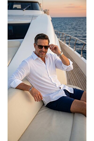 MEGALDİ Erkek Slim Fit Viskon Beyaz Uzun Kollu Gömlek