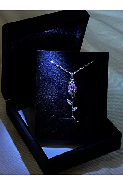 bijoux uniques ışıklı kutuda yeni yıl&sevgililer günü hediyesi çelik lale kolye