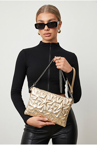 Belinabag Ecro Star Stitched Clutch Star Women's Bag Gold Patent Leather