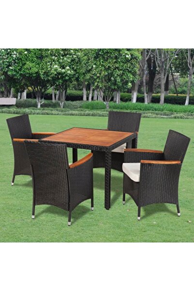 Concept Set mobilier de exterior cu perne, 5 piese, negru, poliratan