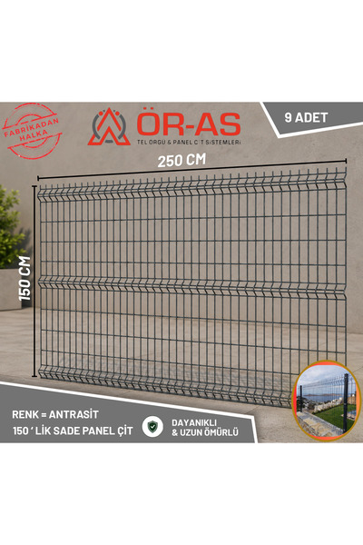 ÖR-AS TEL ÖRGÜ & PANEL ÇİT SİSTEMLERİ Bahçe Teli Panel Çit 150 cm x 250 cm = ...