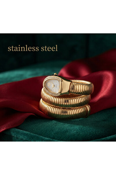 stainless steell VİP gold renk bohem yılan desenli sarmal bileklik saat