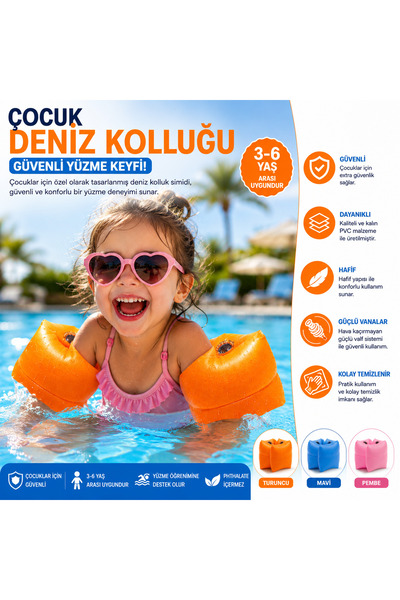 Miro Toys Çocuk Deniz Kolluğu Şişme Yüzme Kolluğu 3-6 Yaş Güvenli PVC Havuz &...