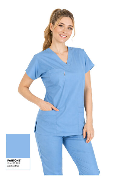 Alsancak Üniforma Alaskan Blue Likralı İnce Kumaş Scrubs Doktor Hemşire Forma...