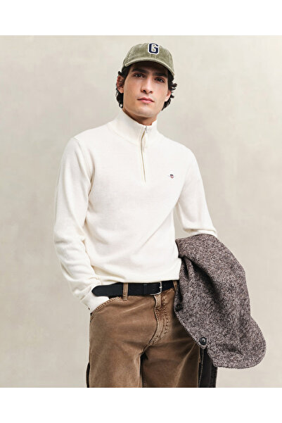 Gant Erkek Krem Regular Fit Yarım Fermuarlı Yün Kazak