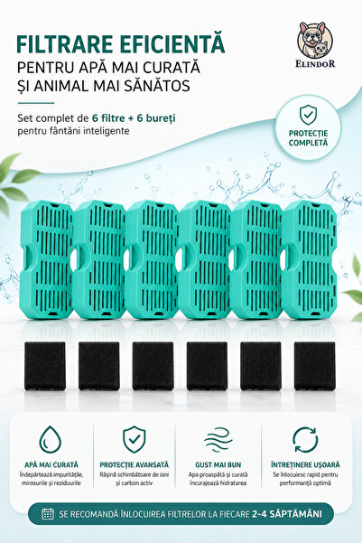 Elindor Set de 6 filtre + 6 filtre ® Bureți pentru fântâna de apă pentru pisi...
