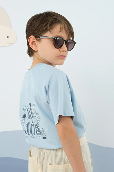 Mioma Kids تي شيرت مطبوع بأكمام راجلان باللون الأزرق الفاتح