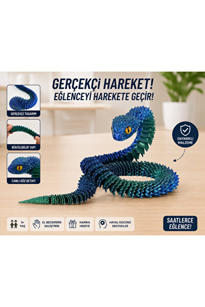 liore dünyası 3D Baskı Esnek Hareketli Yılan Figür Oyuncak Dekoratif Koleksiy...