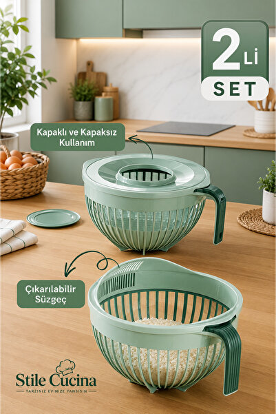 Stile Cucina Linea Mikser Kabı ve Pirinç Süzgeci 3 Litre – Kapaklı, Dayanıklı...