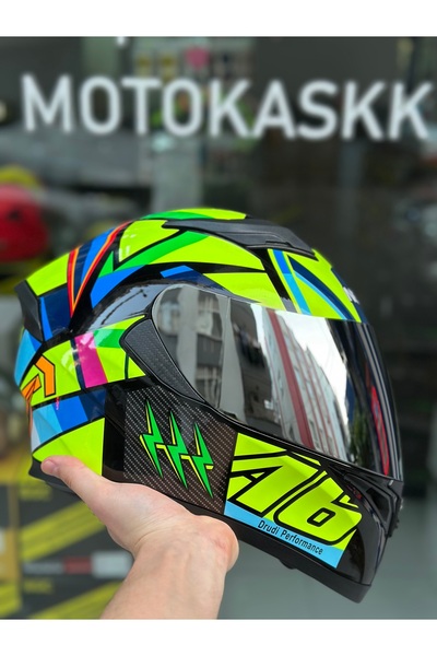 Palas Motor ( motokaskk ) Fullface Kapalı Motosiklet Kaskı Vr 46 Enso / Gümüş...