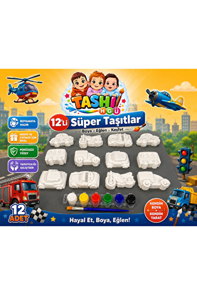 TASHI ART TASHI (3D) 12 Adet Taş Tozu Boyama Araba & Motor Figürleri-Çocuklar...