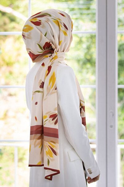 Vissona KREP LALE DESENLİ BORDO RENKLİ 75X195 KIRIŞMAZ ŞAL