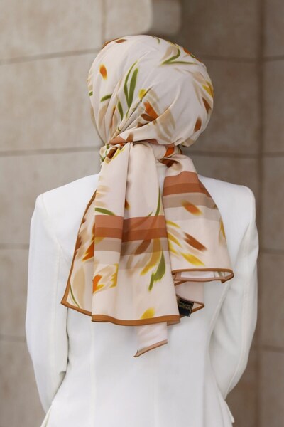Vissona KREP LALE DESENLİ TABA RENKLİ 75X195 KIRIŞMAZ ŞAL