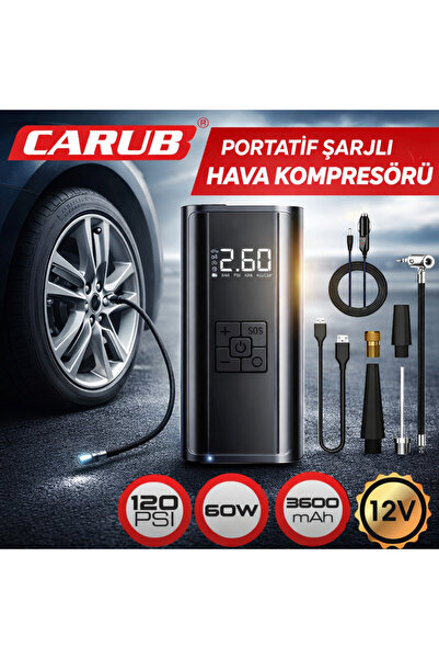 Carub Hava Kompresörü Kablosuz Şarjli Çakmaktan Usb Typc 60w 2491330
