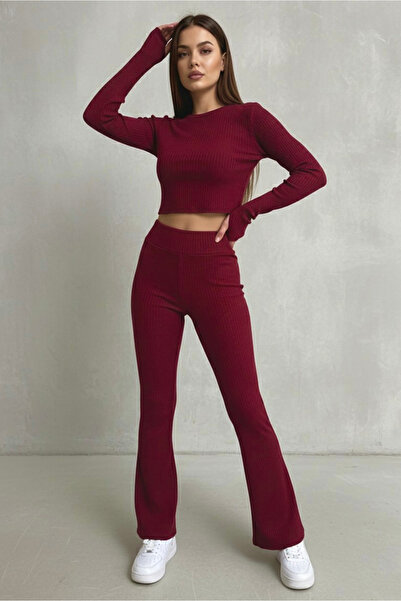 TOFİSA Finger-Interlocking Camisole Double Set - 27996-Bordo