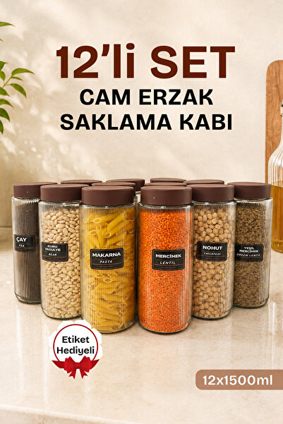Lizzy 12 Li Jumbo Boy Kapaklı Cam Erzak Kavanozu Saklama Kabı 1500 ml