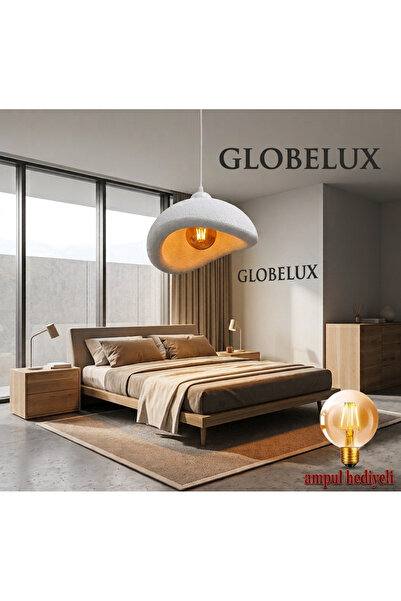 GLOBELUX Beyaz Dekoratif Bohem ve Beton Sarkıt Avize (Rustik Lamba Hediye)