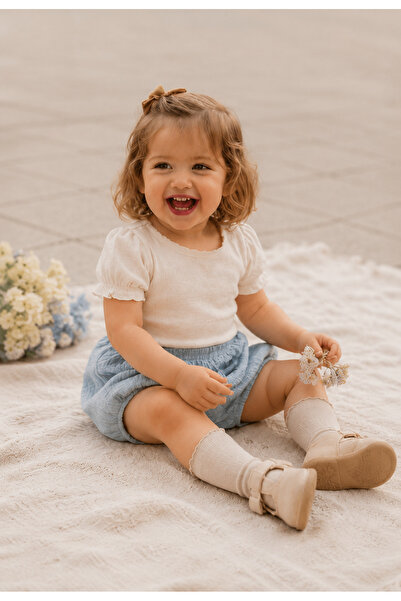 l l louIou baby gifts Mavi Rengi Waffle Müslin Kumaş Çocuk Bebek Şort Rahat v...