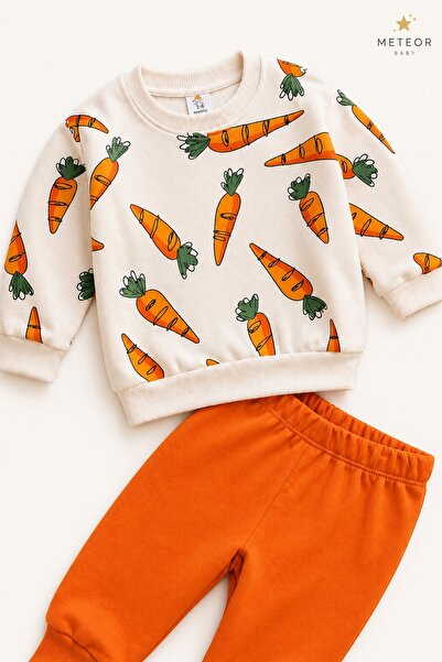 METEOR BABY Baby Boy Set Carrot Patterned 2-Piece Set Top and Bottom Seasonal...