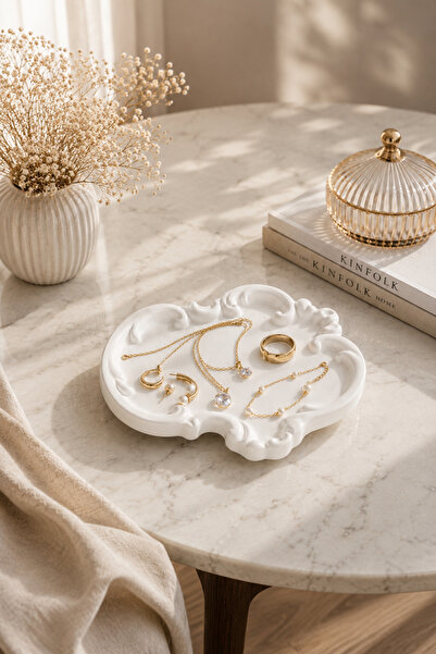 Aksesuar Kuşu Lace Patterned Decorative Jewelry Plate Home Decoration Product...