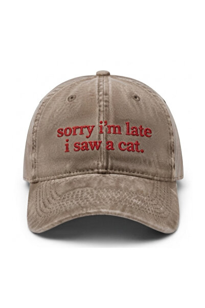 Tresore ''Sorry I'm Late I Saw A Cat'' Nakışlı Yıkamalı Şapka / Kedi Nakışlı ...