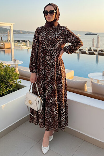 N.S NEVA STYLE Leopar Desenli Tesettür Elbise 20573LP