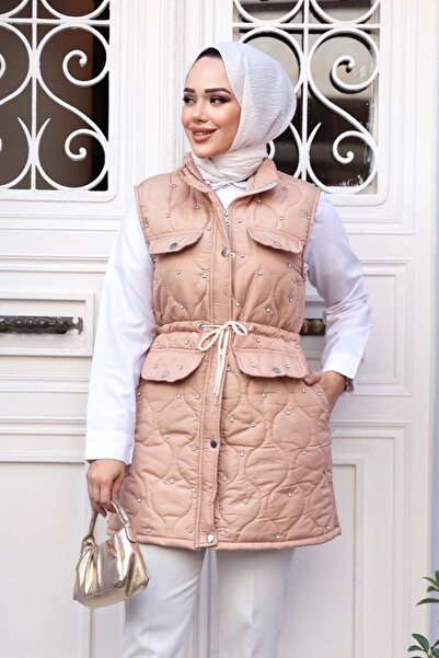 N.S NEVA STYLE Vestă gonflabilă cu detaliu de mărgele Biscuit Hijab 80321BS
