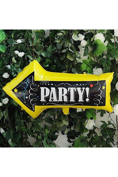 partidolu Party! Yazılı Ok İşareti Şeklinde Folyo Balon Sarı Siyah Renk 86 x ...