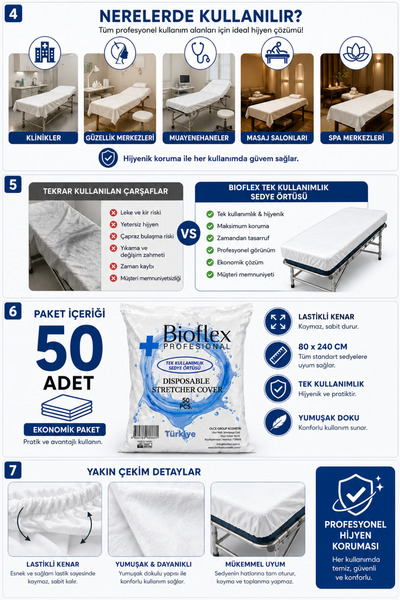 bioflexprofessıonal tek kullanımlık sedye örtüsü tek kullanımlık sedye örtüsü disposable stretcher cover turkey 50 ADET