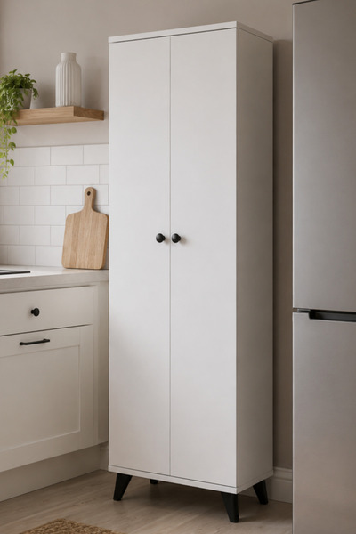 Dienni Simple Çok Amaçlı Dolap 5 Raflı 2 Kapaklı 60x30x176 BEYAZ