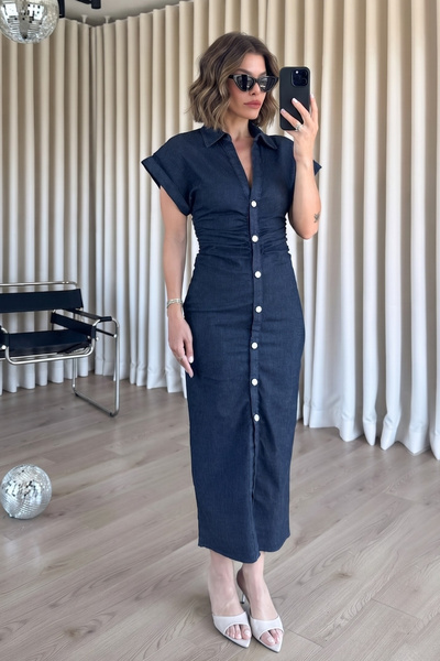 SHILSEE BEUTİQUE Rochie lungă din denim pentru femei, cu talie elastică și în...