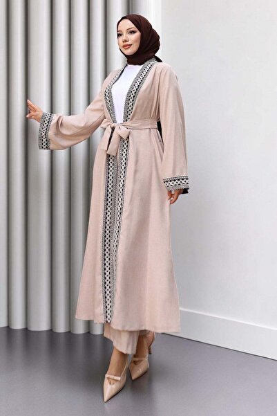 Missvalle Ethnic Patterned Kimono Set Beige 19251