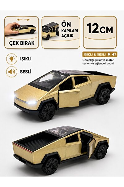 Shem Tesla Cyber Truck Koleksiyonluk Metal Sesli Işıklı Diest Car Oyuncak Mod...