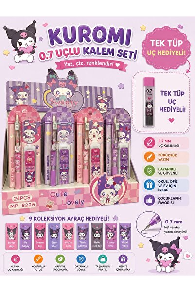 Pembe Pasaj Kuromi 0.7 Uçlu Kalem Seti- Kuromi Kırtasiye Seti