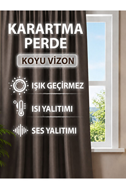 Yuka Blackout Işık Geçirmez Fon Perde Kahve Taş Renk Tek Kanat Düz %100 Karar...