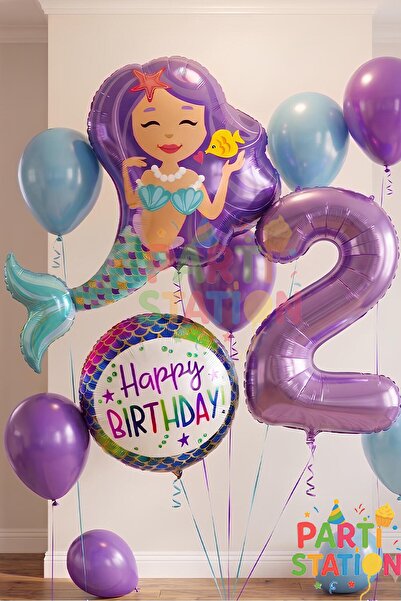 Parti Station Deniz Kızı Mermaid  2 Yaş Balon Set Deniz Kızı Konsept Balon ve...