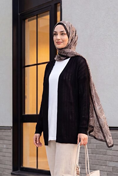 Modamorfo Openwork Thin Knitwear Cardigan - Black