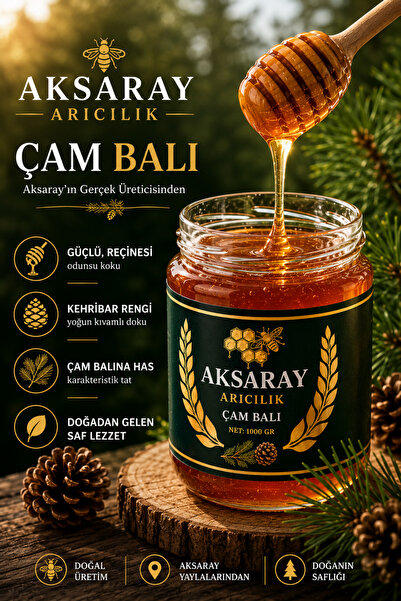 Aksaray Arıcılık Çam Balı 1000 Gr Süzme Bal Yoğun Aromalı