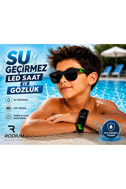 Rodium ÇOCUK KOL SAATİ LED SAAT VE GÖZLÜK SETİ SİYAH DİNOZOR EMOJİLİ