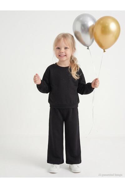 Civil Girls Stone Printed 2-5 Years Old Tracksuit Set - Black