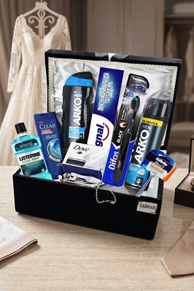 Arko Men Damat Bohçası Erkek Bohçası Hediye Kutusu Çeyiz Sandığı 10 Parça Kiş...