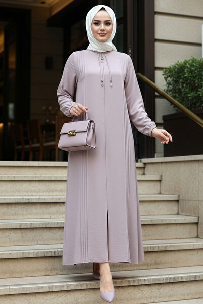 N.S NEVA STYLE Fermuarlı Bej Tesettür Ferace 45314BEJ