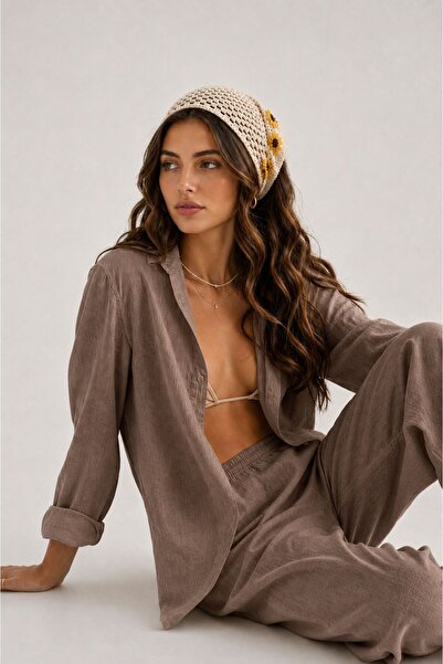 SEVMİŞ HOME Kadın Örgü Bandana Çiçek Motifli Yazlık Bohem Saç Bandanası
