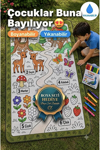 Nizal Home Eğitici Yıkanabilir Tekrar Boyanabilir Çocuk Odası Oyun Matı Boyam...