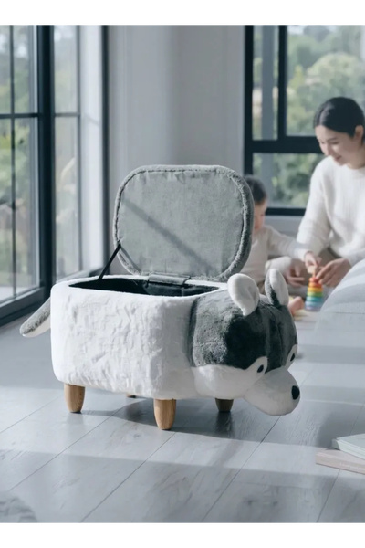zooturak Sibirya Kurdu Figürlü Sandıklı Puf