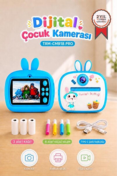 Torima Dijital Fotoğraf Makinesi Çocuk Termal Resim Kağıt Baskılı Yazıcı Kame...