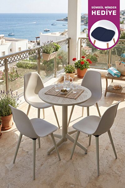 VİLİNZE Tilia Plastik Bahçe Balkon Bistro Seti Katlanır Masa 60*60 cm (1+4 Set)